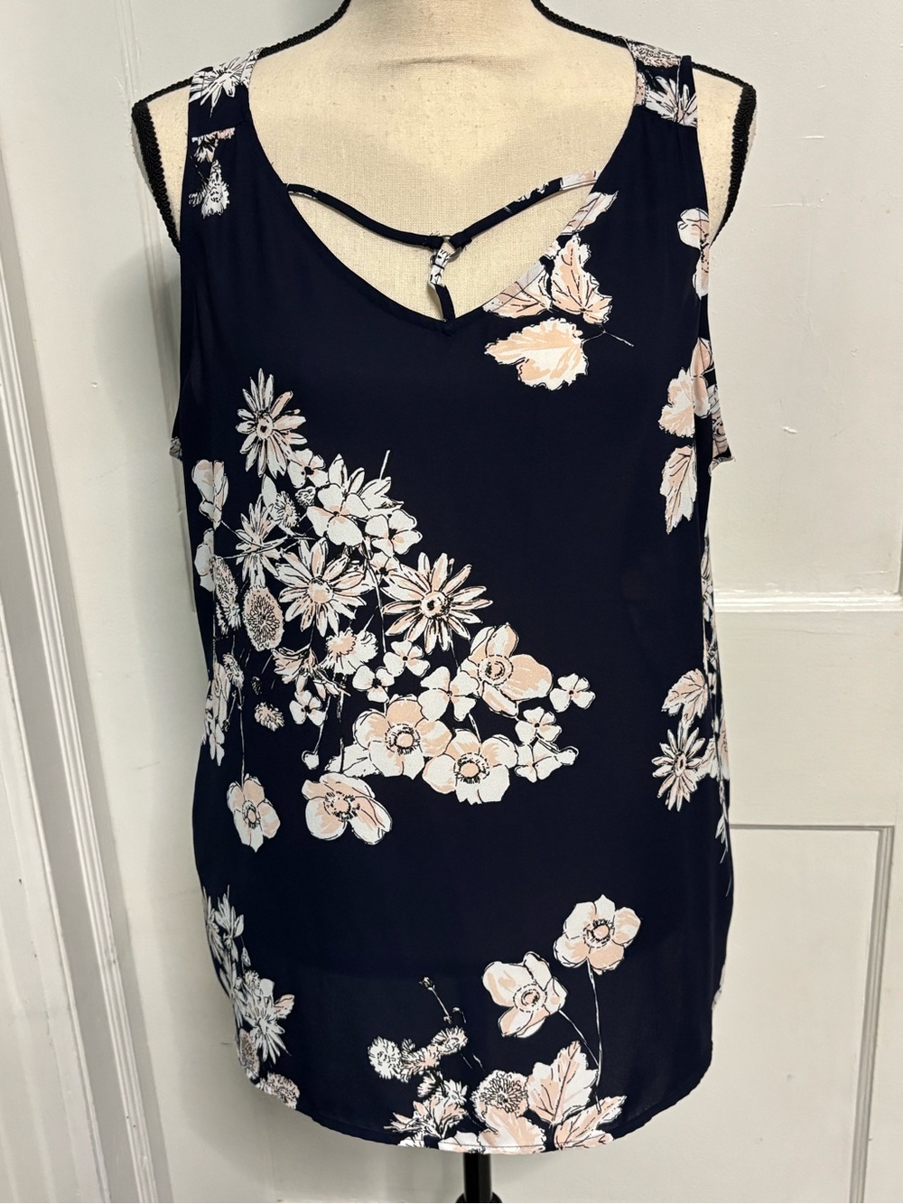 Maurices Navy Blue Floral Sleeveless shear blouse